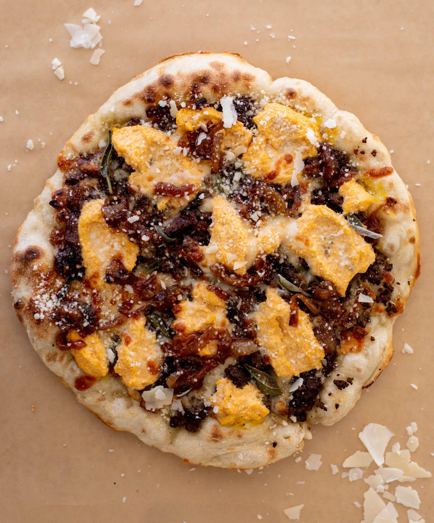 cider caramelized onion skillet pizza