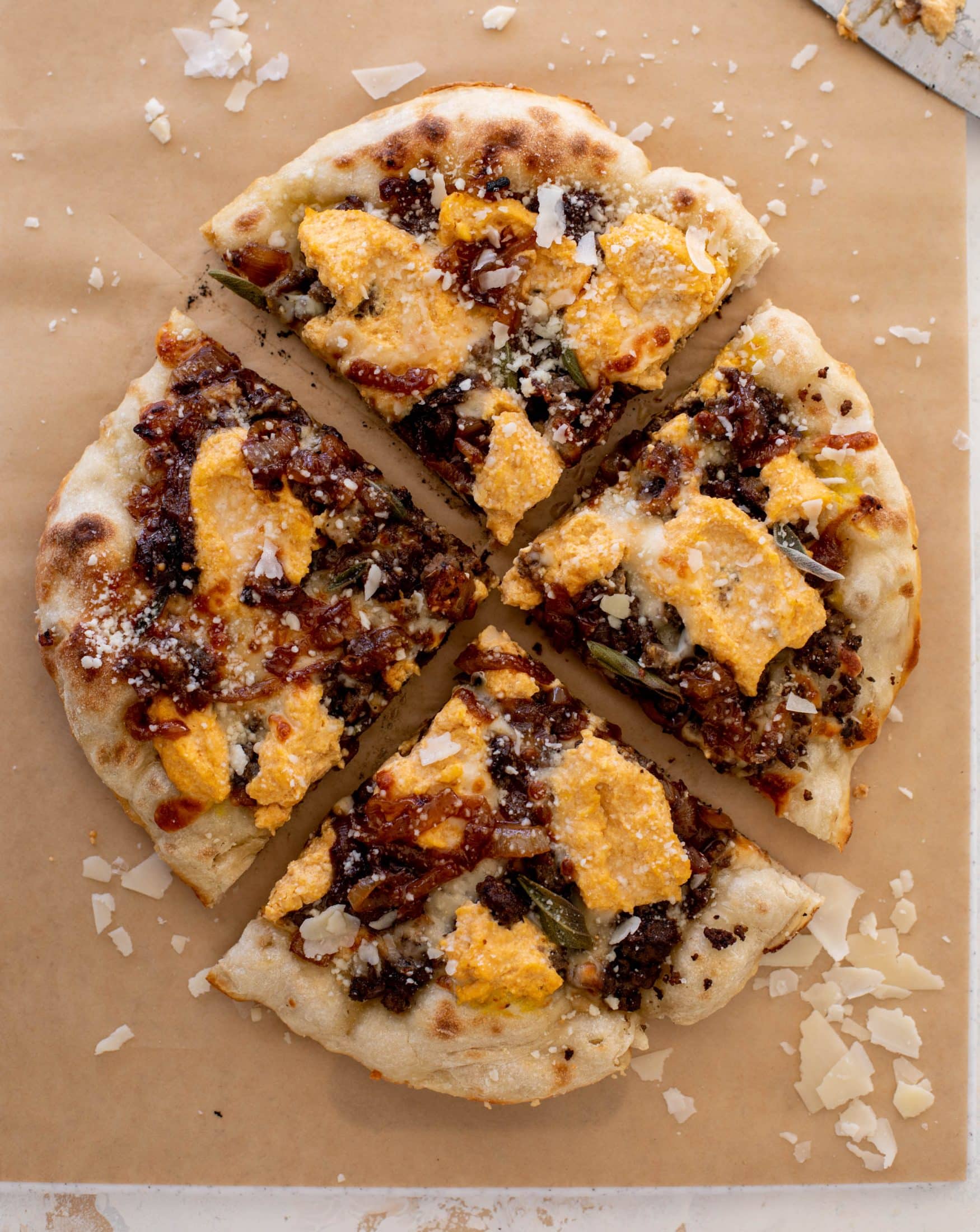 cider caramelized onion skillet pizza