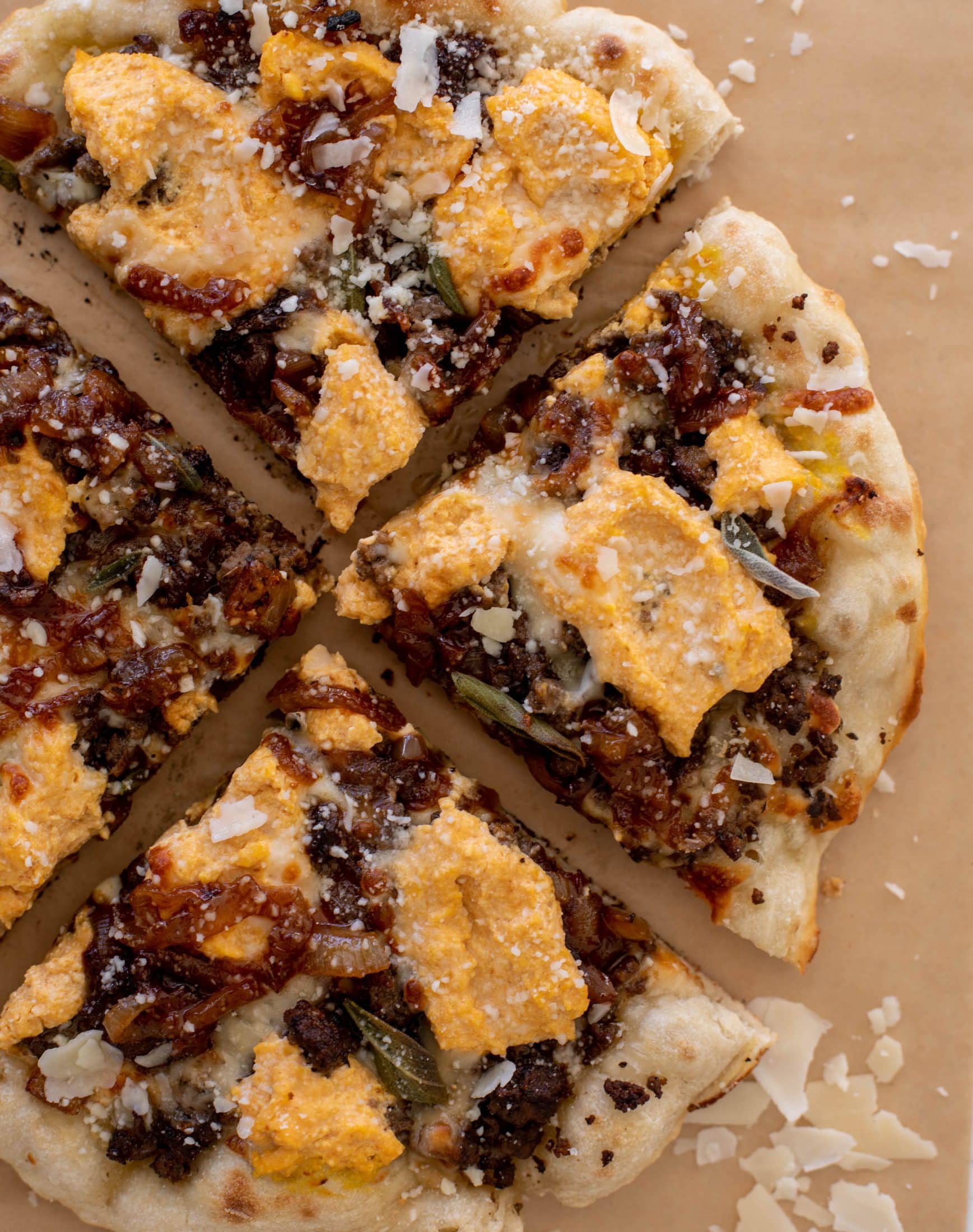 cider caramelized onion skillet pizza
