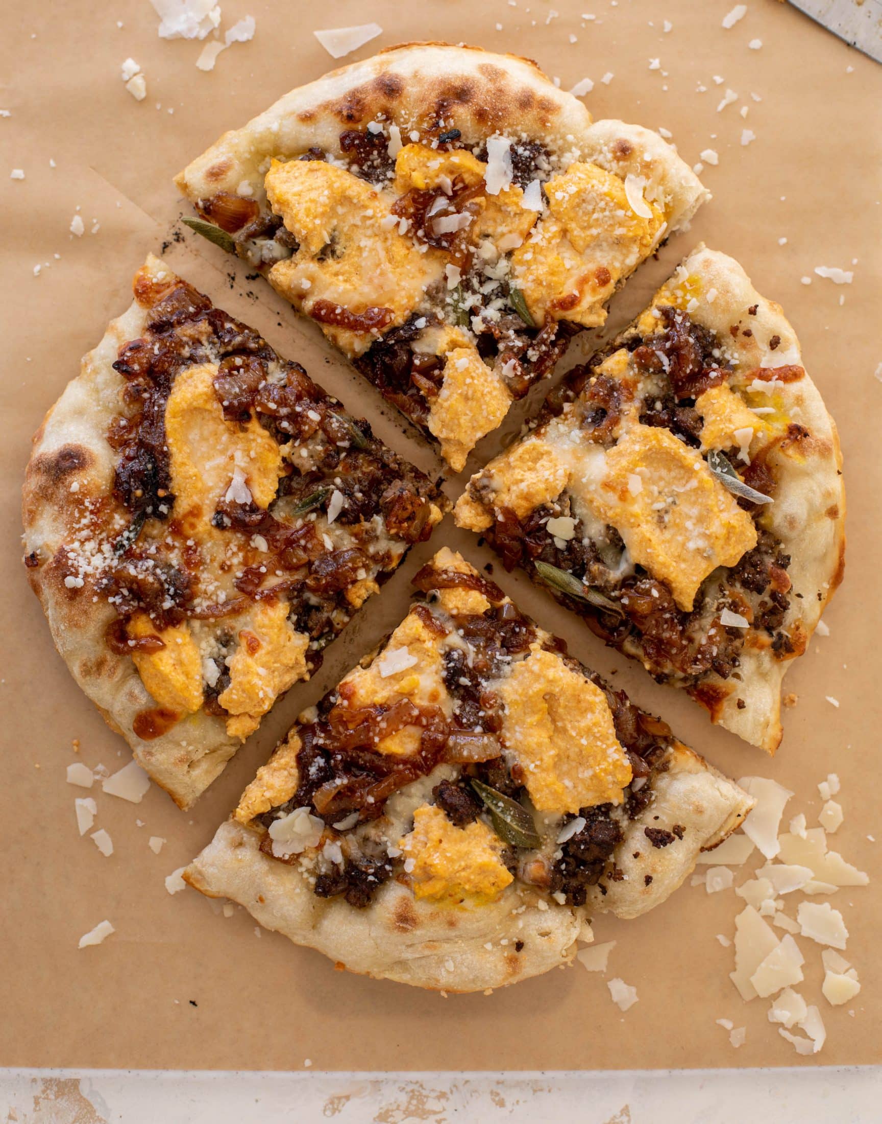 cider caramelized onion skillet pizza