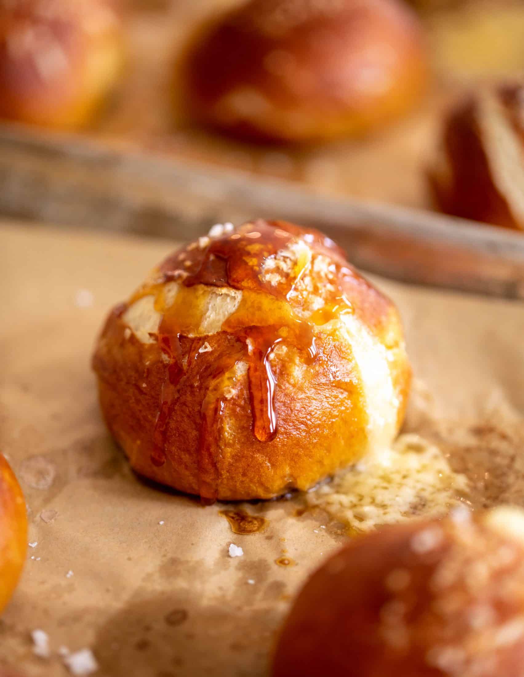 cheddar stuffed soft pretzels with hot honey mustard