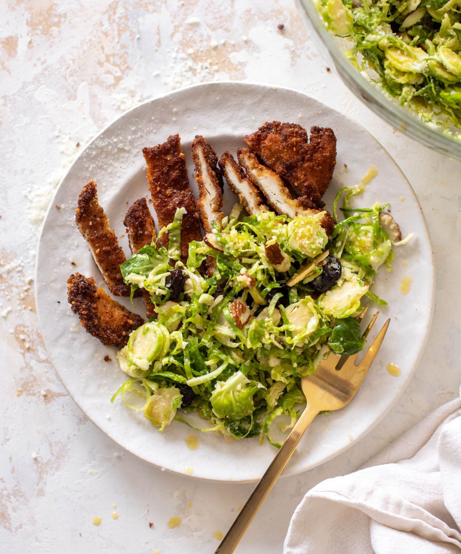 crispy chicken with brussels sprouts slaw