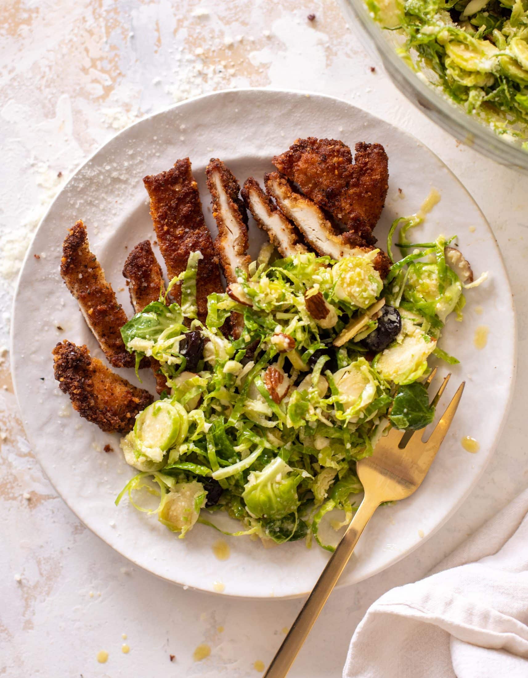 crispy chicken with brussels sprouts slaw