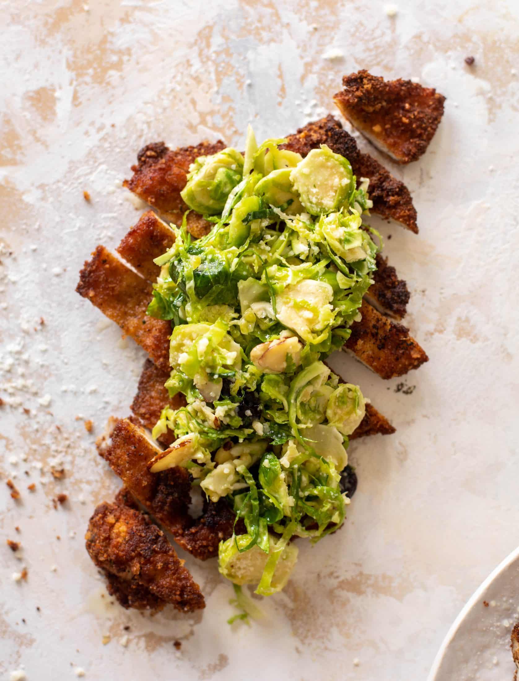 crispy chicken with brussels sprouts slaw