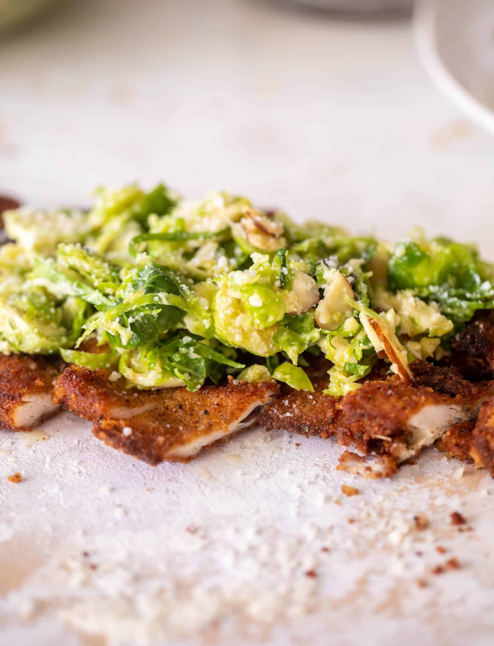 crispy chicken with brussels sprouts slaw