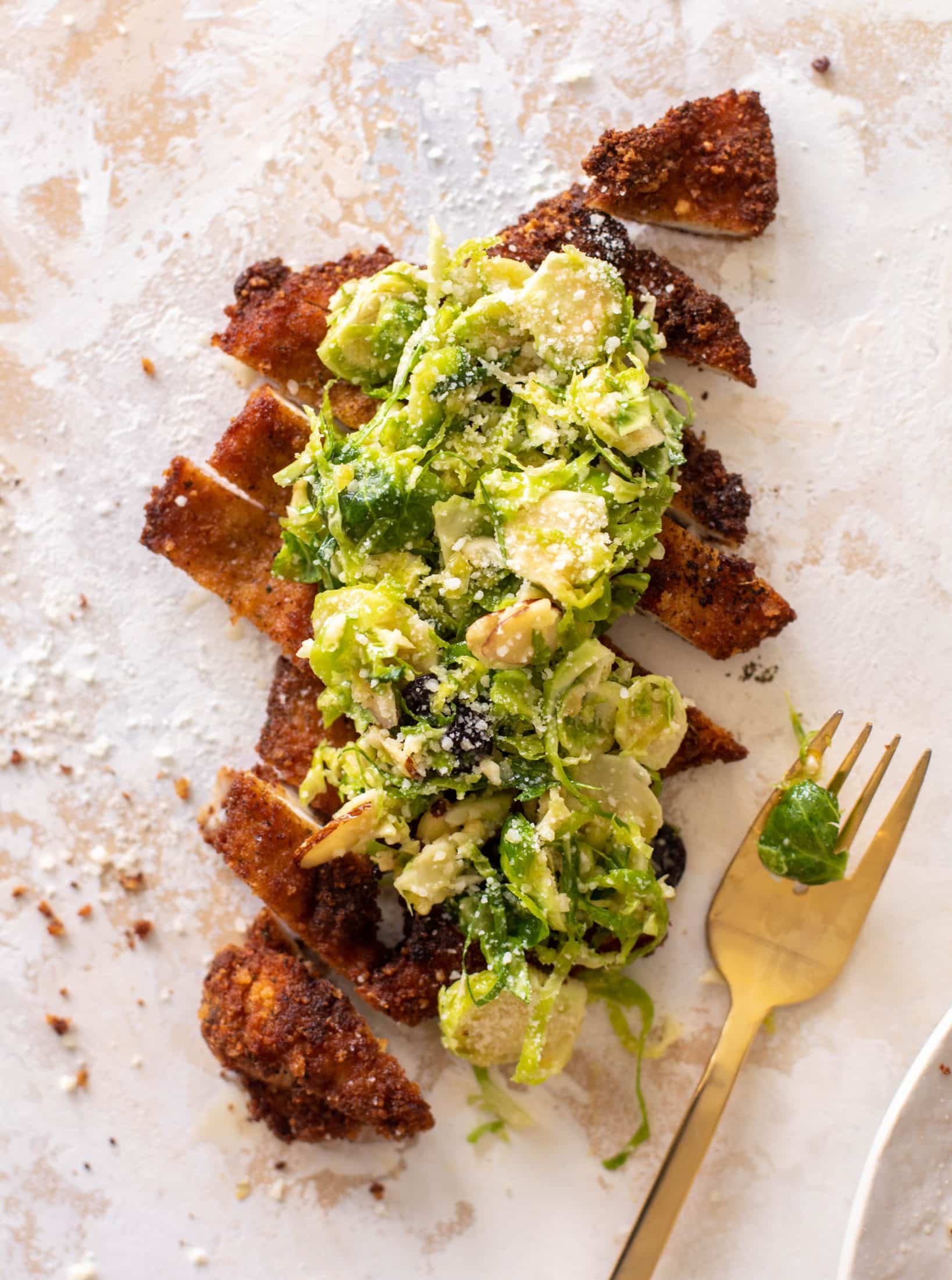 crispy chicken with brussels sprouts slaw