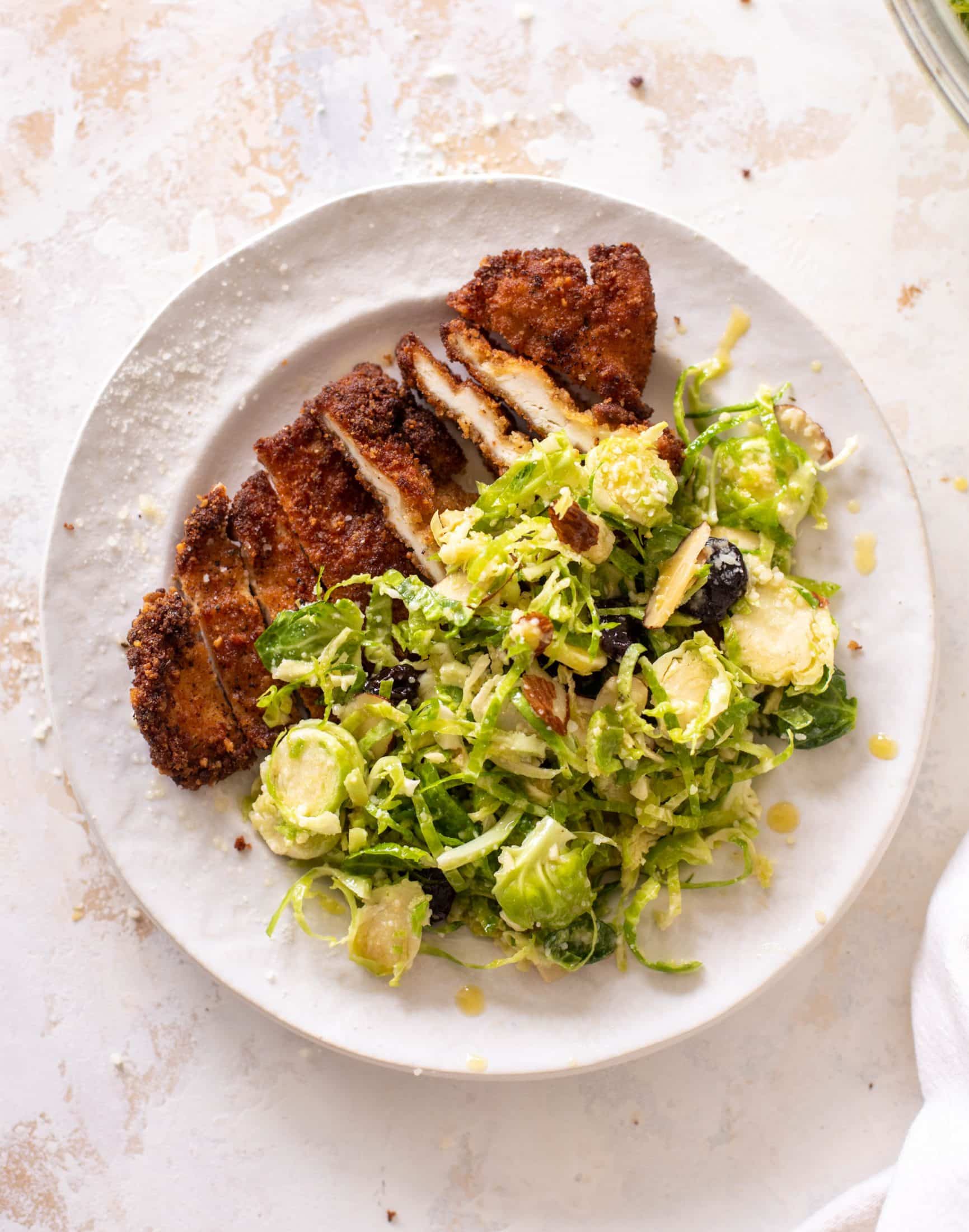 crispy chicken with brussels sprouts slaw