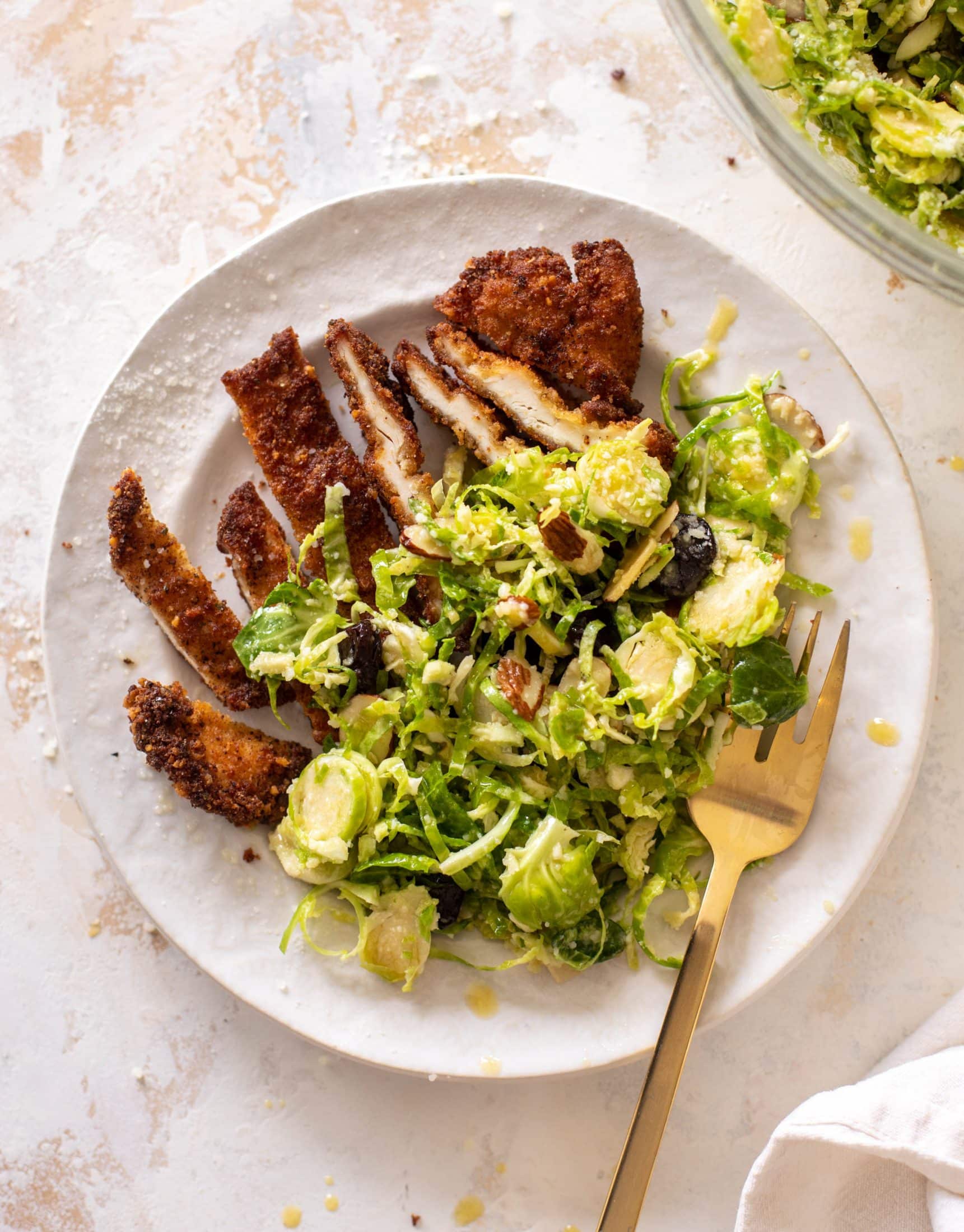 crispy chicken with brussels sprouts slaw