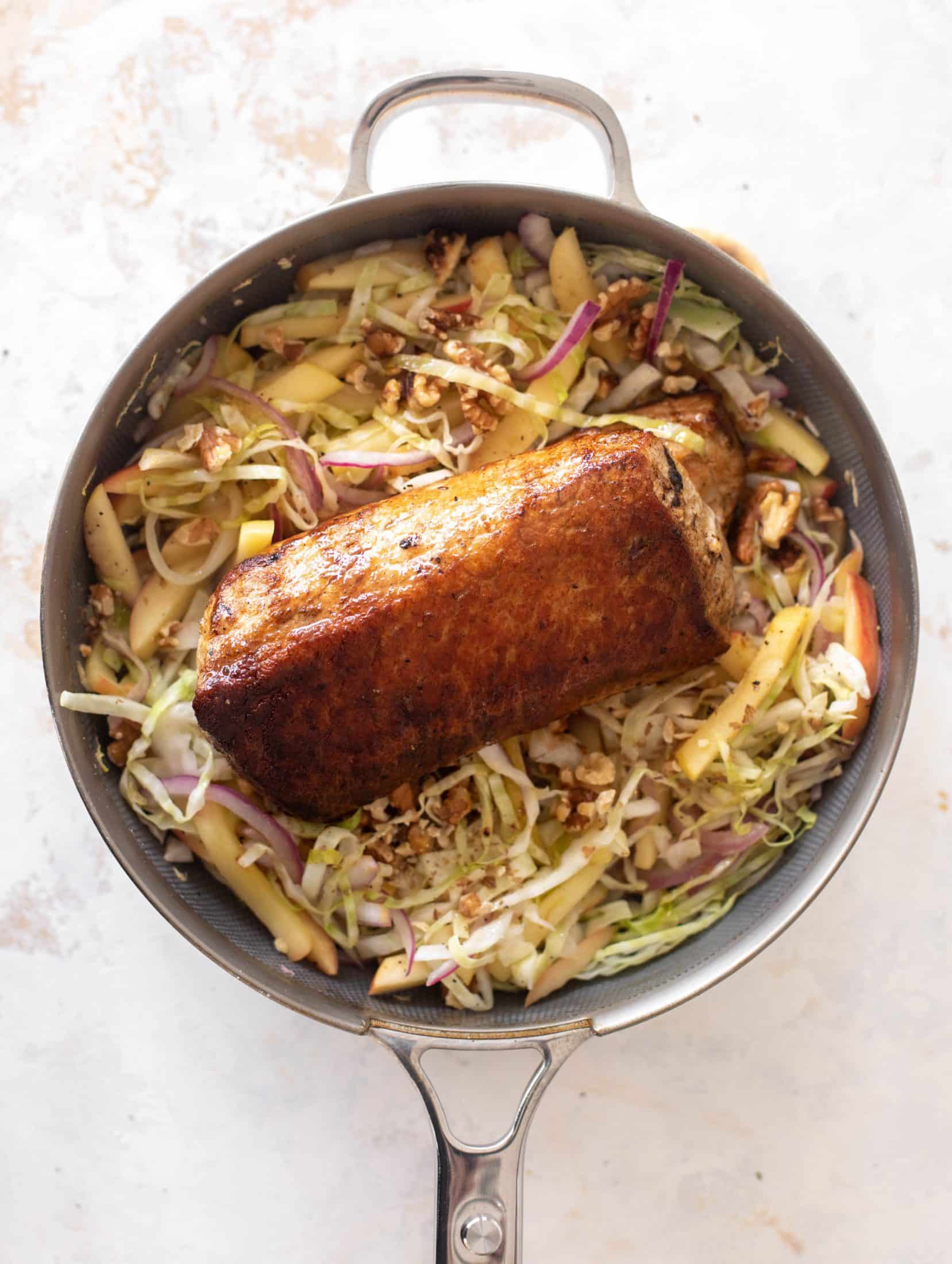 sticky pork tenderloin with warm apple slaw