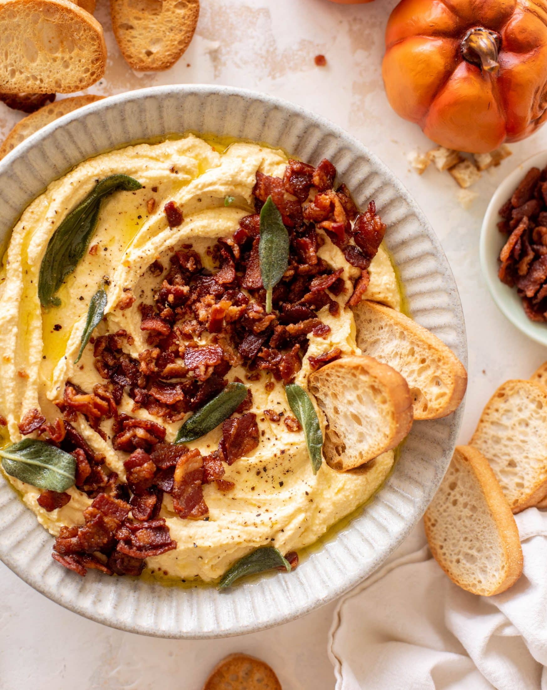 pumpkin whipped feta with candied chipotle bacon